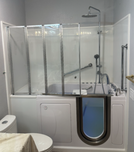 Accessible bathtub with shower and safety features